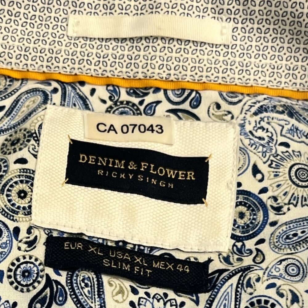 DENIM & FLOWER Men's Shortsleeved Shirt Size XL Slim Fit Dragonflies Blue - Picture 7 of 12